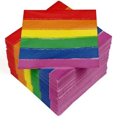 Imagen de HEKU 100 servilletas, 3 capas, 33 x cm, arco iris, absorbente y práctico, ideal para bodas, aniversarios ocasiones especiales