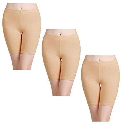 Imagen de wirarpa Bragas Mujer Leggings Cortos Boxer Algodon Shorts Pantalones Deportivas para Running, Yoga y Ejercicio Beige 3 Pack Size 40 44