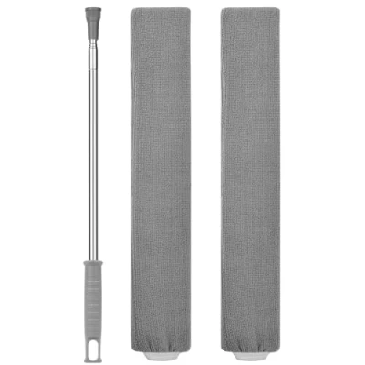 Imagen de Vicloon Plumero de Limpieza, Microfibra con 2 en 1 Ranuras Cepillo Extensible Ajustable Lavable 246cm Barra Telescópica para Ventanas Persianas Muebles Coches Gris Oscuro