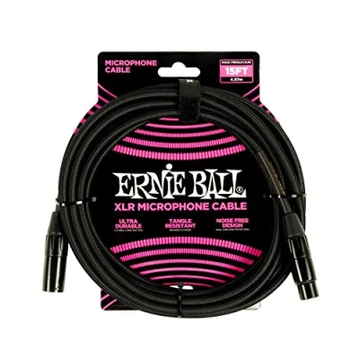 Imagen de Ernie Ball Cable para micrófono XLR trenzado macho/hembra 4,6 m. Negro