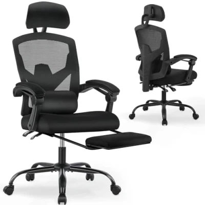 Imagen de DUMOS Silla de Oficina ergonómica: una Escritorio con respaldos cómodos, Equipada un cómodo Soporte Lumbar y reposapiés, Adecuada para el hogar, la (Negro)
