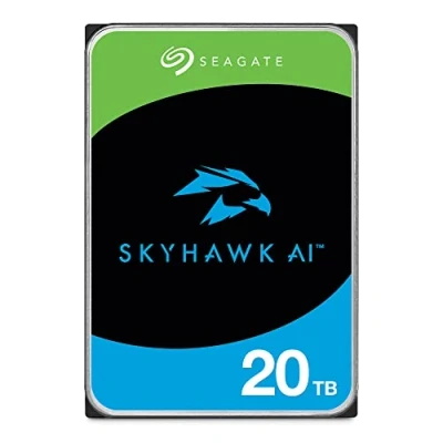 Imagen de Seagate Skyhawk AI Disco duro interno de video 20 TB, SATA 3.5 pulgadas, caché 512 MB para DVR NVR, sistema cámara seguridad con servicios rescate internos (ST20000VE003)