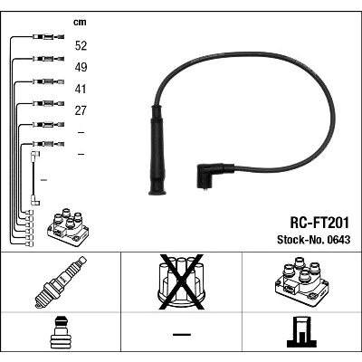 Imagen de NGK 0643 Juego de Cables Encendido 4 FIAT: BRAVO 1, Marea Berlina, Weekend, LANCIA: Y