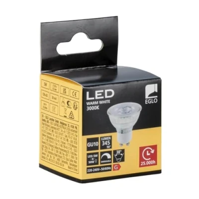 Imagen de Eglo LED GU10 regulable, spot, bombilla reflectora 5 vatios (corresponde a 50 vatios), 345 lúmenes, iluminante blanco cálido, 3000k, foco Ø cm