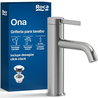 Imagen de Roca A5A3A9EC00 Mezclador Lavabo Cuerpo Liso, Coleccion Ona, Cold Start, Desagüe Click Clack, Cromado