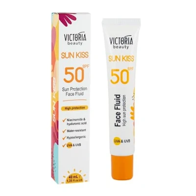 Imagen de Victoria Beauty Fluido solar facial SPF 50 con ácido hialurónico, resistente al agua, 50, UVA y UVB, protección de alto espectro, 40 ml