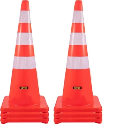 Imagen de VEVOR Cono de Tráfico 6 Piezas 90 cm Pedestal Obra PVC Naranja, Seguridad con Base Pesada y Collares Reflectantes para Demarcación Estacionamiento Emergencia en