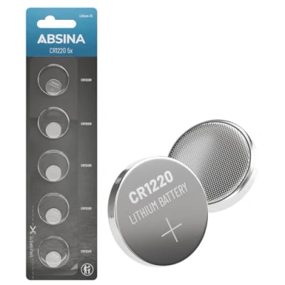 Imagen de ABSINA 5X Pilas Boton CR1220 3V CR 1220 para Reloj Swatch antifugas &amp; Larga duración Pila 3 voltios Llaves de Coche, y más