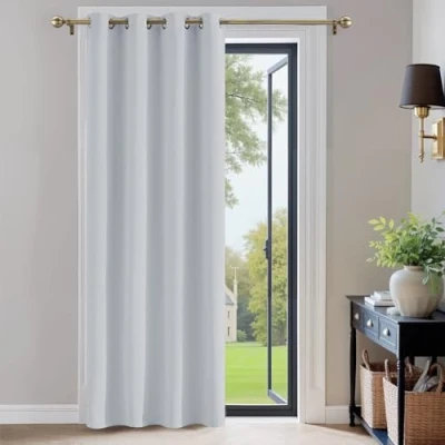 Imagen de PONY DANCE Cortina Opaca Aislante Termica 1 Pieza Cortinas Blancas Salon Termicas Aislantes Frio y Calor Largas para Ventanas, 132x210 CM (Ancho x Alto), Blanco Gris