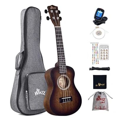 Imagen de Winzz Ukelele Concierto Principiante para Adulto, Diseño de Color Único 23 Pulgadas Marrón