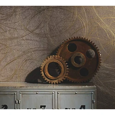 Imagen de marburg Papel Pintado Pared Color Cobre, Bronce Motivos Geométricos Líneas Ideal para el Salón Fabricado en Alemania 10,05 x 0,70m 53323