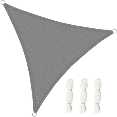 Imagen de WOLTU Toldo Vela de Sombra Triangular 3x3x3 m HDPE Transpirable Prevención Rayos UV Solar protección 85% Resistente y para Jardín, Patio, Exteriores Arena, Gris