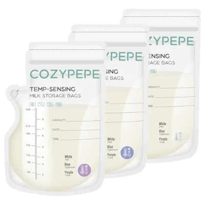Imagen de Bolsas para Leche Materna de 100 Piezas, Congelar 250ml con Boquilla Verter, Bolsa Cambio Color por Sensibilidad a la Temperat, Libre BPA