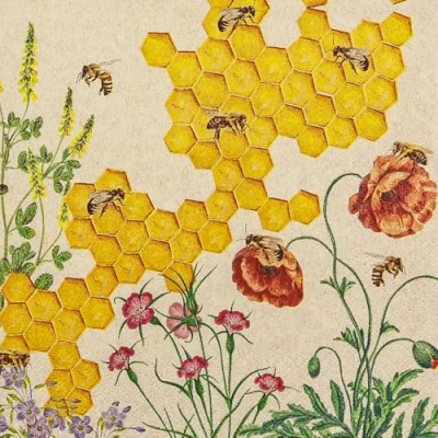 Imagen de 20 Servilletas sostenibles De papel reciclado natural panal miel en flores como decoración mesa. con diseño. material ecológico y sostenible, 33 x cm