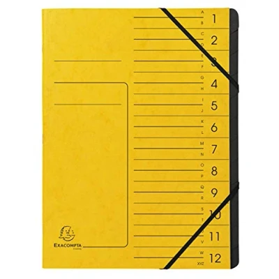 Imagen de Exacompta 541209E Clasificador grapado con gomas (12 compartimentos, interior en cartulina reciclada, tamaño A4, color amarillo