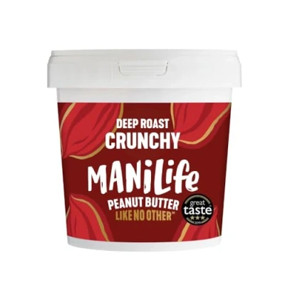 Imagen de ManiLife Mantequilla de Cacahuete Peanut Butter Natural, Origen único, sin Aditivos, Azúcar Añadida, Aceite Palma Crujiente Tostado Profundo (1 x 900g)