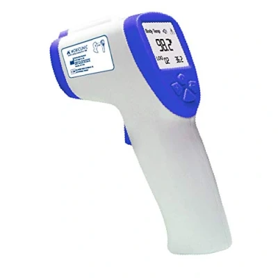 Imagen de Mobiclinic, termómetro digital infrarrojos sin contacto TO 01, de frente, Marca Española, para adultos, Marcado CE, Pantalla LCD, Alarma fiebre, Función Memoria