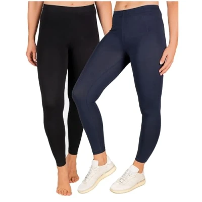 Imagen de SES Leggings Algodón, Paquete de 2, Cintura elástica Suave Que no abulta, para Mujer Negro/Azul Marino 40 42