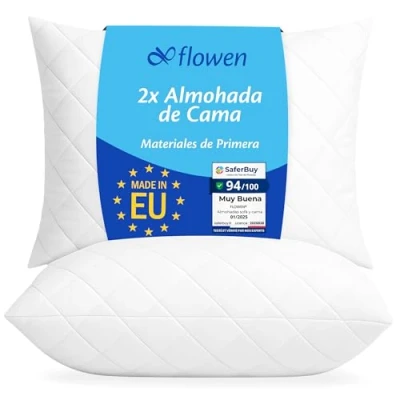 Imagen de Almohadas para Cama 50x70 2 Unidades Relleno Cojin Hipoalergénico Antiácaros y Suave Rectangular Hogar con Funda Exterior de Almohada Respirable en Cotton Polyest. Blanco Extraíble Lavable