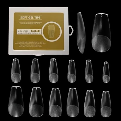 Imagen de UBRAVE 240 Pcs Soft Gel Tips Uñas Transparentes Mate, Medium Bailarina Falsas,Uñas Postizas Cortas Medio Bailarina,12 Tamaños Puntas De Uñas,Para Nail Art Artificiales, Con Caja