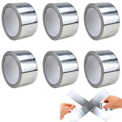 Imagen de HWSWSH 6 Rollo cinta de Aluminio Adhesiva 50 mm x 20 m Resistente a Altas Temperaturas para Chimeneas Grosor 0.06mm Sellar/Reparar Tubo Escape Tuberías Techos