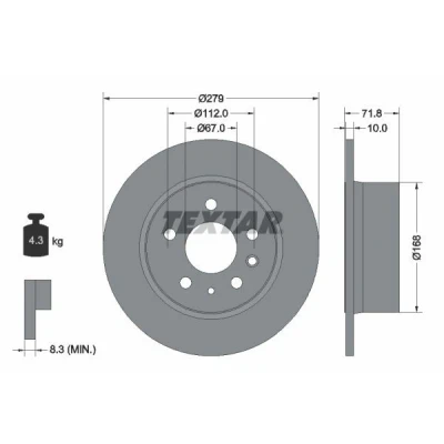 Imagen de TEXTAR 92032600 Disco de freno 279 10 05/07 112 macizo sin perno sujeción rueda, buje rueda MERCEDES BENZ: W123 Berlina, Clase S Berlina