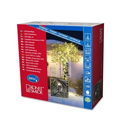 Imagen de Konstsmide 3613 110 Guirnalda de micro LED (200 diodos luz blanca cálida, transformador exterior 24 V, 12 W, cable negro)
