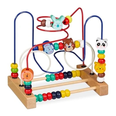 Imagen de Relaxdays Laberinto de Bolitas, Juego Motricidad Fina, Madera, Diseño B, Juguete Niños a Partir 1 Año, Multicolor, Hierro, 21 x 22,5 14,5 cm