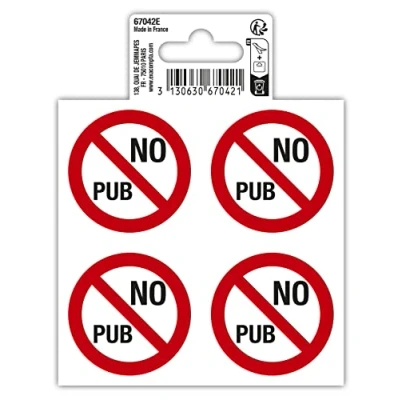 Imagen de Exacompta Ref. 67042E 1 pictograma adhesivo No pub (x4 en una tabla) para buzón sin Stop Vinilo PVC tratado Dimensiones: 10 x cm