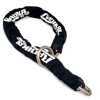 Imagen de RADIKAL RK14120L Cadena Antirrobo Moto Alta Seguridad, Eslabones Acero Cementado ø14mm, 120cm Anilla Lazo, Funda Textil, Candado Anclaje Garaje, Contenedores, Portones, Scooter, Bici Eléctrica