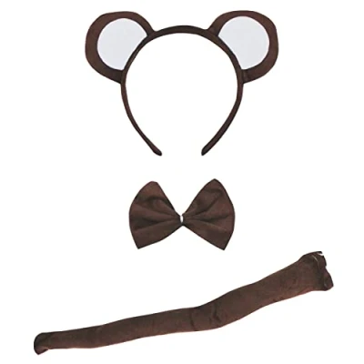 Imagen de Petitebelle Diadema con orejas, pajarita y cola de mono para disfraz niño, 3 piezas, color marrón
