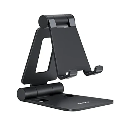 Imagen de Nulaxy Soporte Móvil Mesa Plegable, Teléfono Mesa, Dock Base Escritorio para Compatible con iPhone 15 14 13 12 11 X 8, Samsung, Huawei, Xiaomi Redmi y Otro Smartphone(Negro)