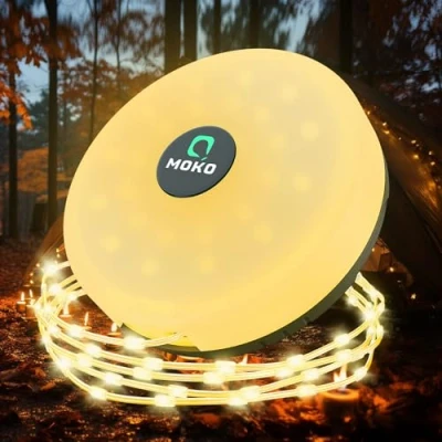 Imagen de MoKo Linterna de Camping Guirnaldas Luces, 10M Luces Exterior Recargable con 8 Modos Iluminación, Lámpara Cadena Resistente al Agua para Tienda, Negro