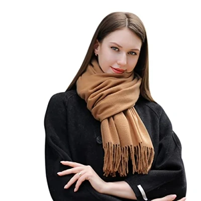Imagen de MASADA Bufanda de invierno para mujer cálida y suave XXL 200 x 70 cm Marrón claro