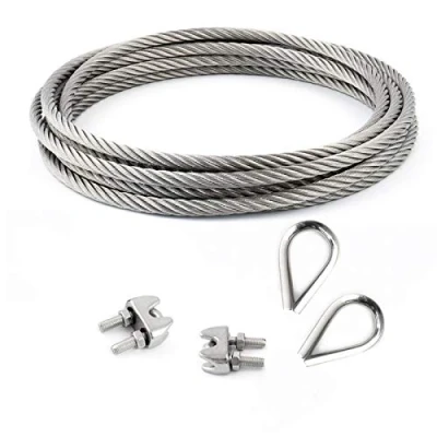 Imagen de CONJUNTO 10m cable 8mm acero inoxidable cordaje hebra: 7x19 + 2 abrazaderas dedales