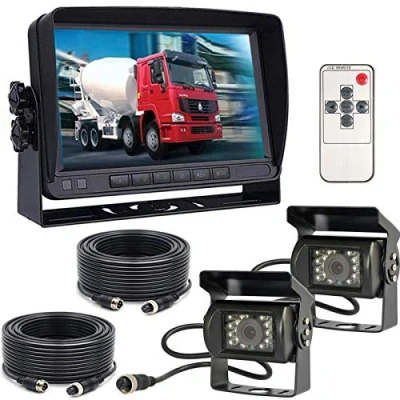 Imagen de 12V 24V Sistema Cámara de Marcha atrás vehículo, 7 Pulgadas TFT LCD HD Color Coche Monitor + 2X vehículos IR Visión Nocturna Impermeable Trasera Reversa para RV Bus Remolque,Camión