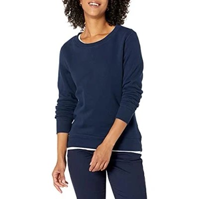 Imagen de Amazon Essentials Sudadera de Cuellocaja Forro Polar y Tejido Rizo Francés (Disponible en Tallas Grandes) Mujer, Azul Marino, XXL