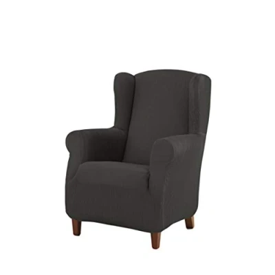 Imagen de Estoralis Berta Funda Sillon de Diseño Moderno Tejido Elastico Antracita para Orejero 70 a 110 cm. Protector Adaptable Todo Tipo Sillones