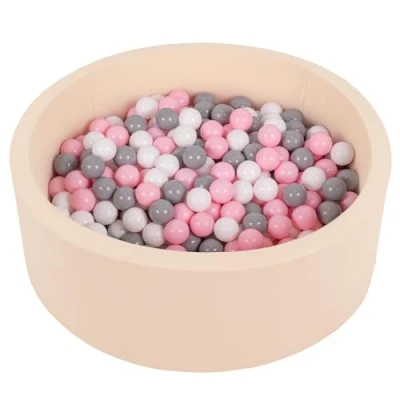 Imagen de Selonis Blanda Piscina De Espuma 90X30cm/300 Bolas para Bebé Niño Redonda, Beige: Blanco/Gris/Rosa Claro