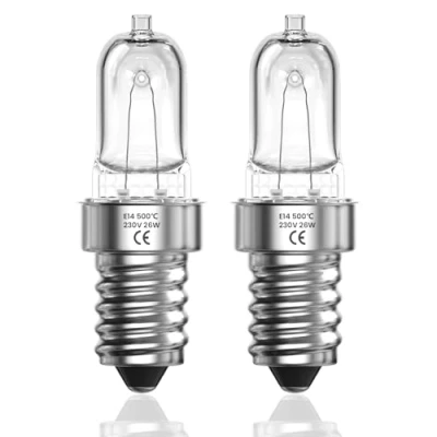 Imagen de LumiGo 2X Bombilla Horno E14 500 Grados, para 26W Regulable Blanca Cálida 2700K de AC 230V Horno, Microondas, Campana Extractora, Lámpara sal, Nevera