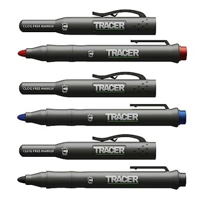 Imagen de TRACER Kit de marcadores construcción sin obstrucciones con funda (marcadores multiusos perfectos para superficies brillantes y polvorientas) Negro, azul rojo