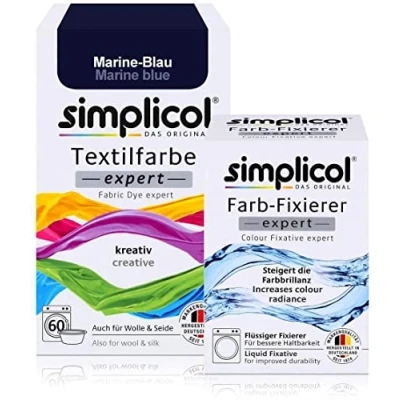 Imagen de simplicol Expert + fijador del Color Paquete de Kombi Fabric Dye: Tinte Coloración para Textiles: Lavado a Mano o Lavadora Azul Marino