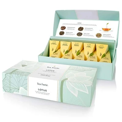 Imagen de Tea Forte Lotus Assortimento Té y Infusiones Bio 10 pyramides Petite Presentation Box pyramids Black Tea, Green Oolong White Herbal by Forté