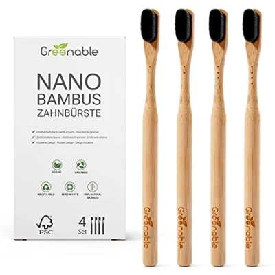 Imagen de Greenable ® Cepillo de dientes Nano bambú [juego 4] 20.000 cerdas extra suaves 100% libre BPA vegano y ecológico (negro)