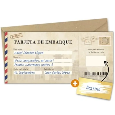 Imagen de Milijou Regalo viaje sorpresa Tarjeta de rascar pareja, romántico, Navidad, embarque, personalizable