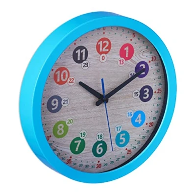 Imagen de Relaxdays Reloj Pared Infantil con Números Coloridos, para Aprender la Hora, Segundero, Ø30cm, Cuarto Niños, Multicolor, Aluminio, 30 x 4,5 cm