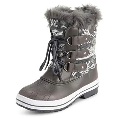 Imagen de Polar Mujer Mid Acolchado Térmica Durable Suela De Goma Impermeable Invierno Nieve Piel Sintética Botas Gris cardy UK5/EU38 YC0634
