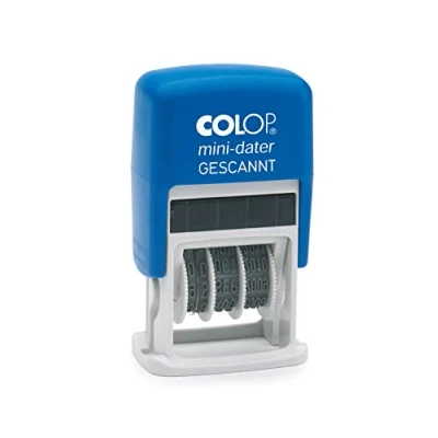 Imagen de COLOP S160L Mini sello de fecha, texto escaneado, fecha alemana, color impresión azul rojo