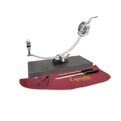 Imagen de FERRETERIA LEPANTO jamonero Profesional Giratorio y basculante, Soporte con Base de Madera Haya Color Caoba Modelo Serrano (Set Arcos Burdeos)