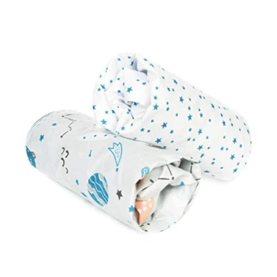 Imagen de FlyIdeas Lote 2 Sabanas Bajeras para Cuna 140x70 cm con Esquinas Engomadas en 100% Puro Algodon Cert. Suave y Transpirable, Hecho in EU